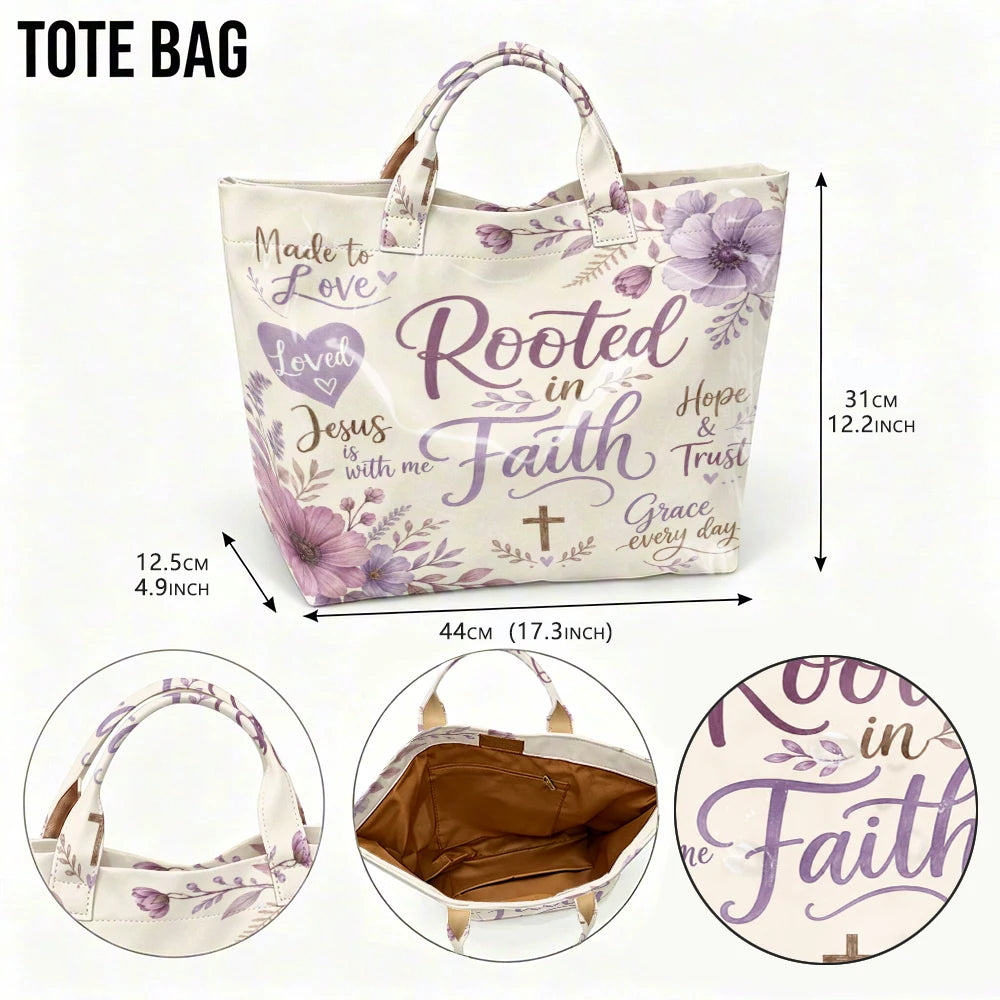 1pc Purple Floral Faith Inspirational Letter Print Women Tote Bag Handbag, Christian Theme Large Capacity Ladies Hand Tote Bag For Daily Gift