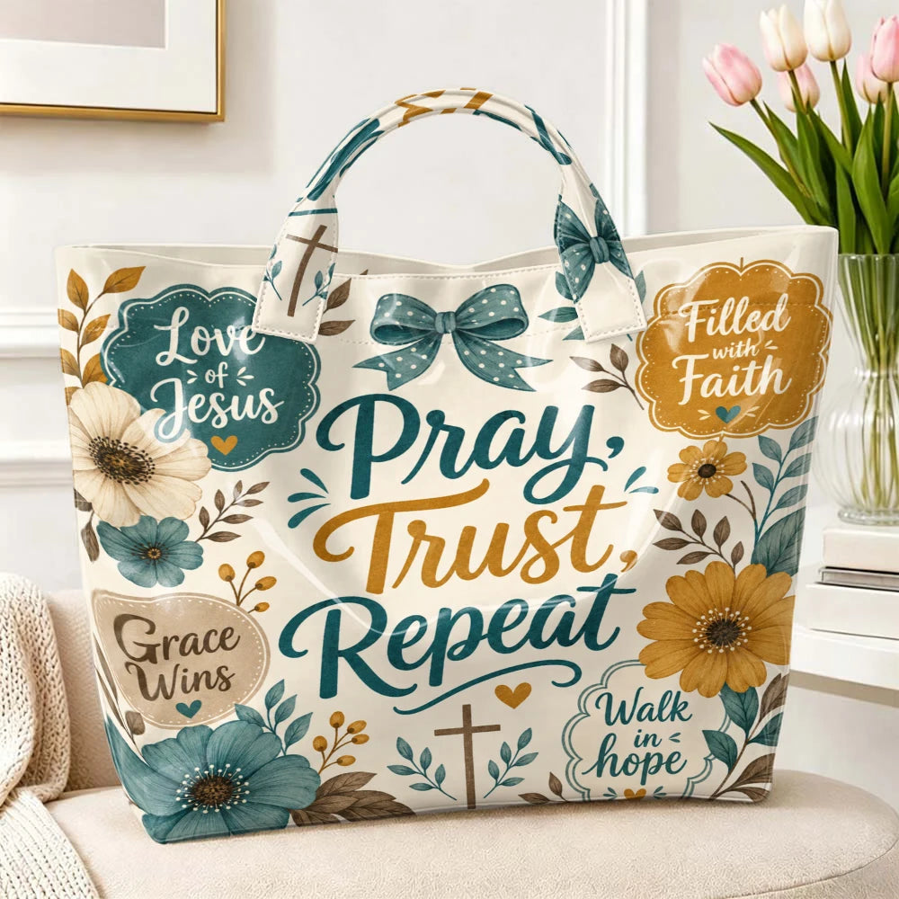1pc Faith Inspirational Floral Letter Print Women Tote Bag Handbag, Christian Religious Large Capacity Ladies Hand Tote Bag For Daily Work