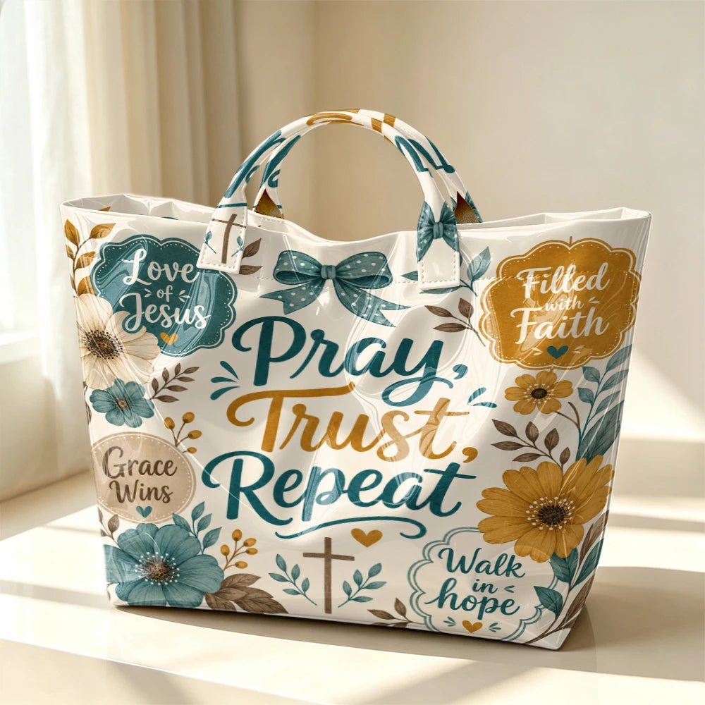 1pc Faith Inspirational Floral Letter Print Women Tote Bag Handbag, Christian Religious Large Capacity Ladies Hand Tote Bag For Daily Work