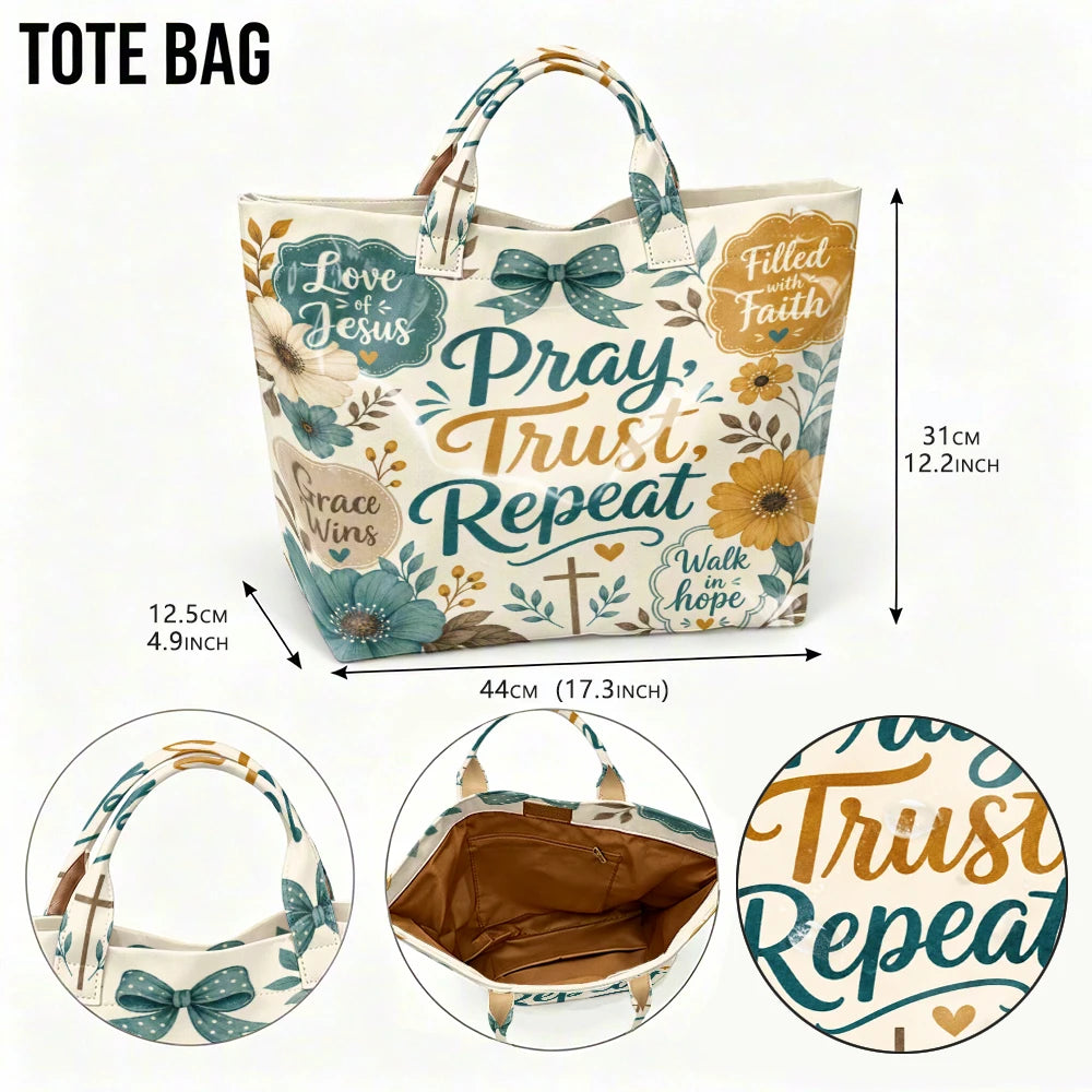 1pc Faith Inspirational Floral Letter Print Women Tote Bag Handbag, Christian Religious Large Capacity Ladies Hand Tote Bag For Daily Work