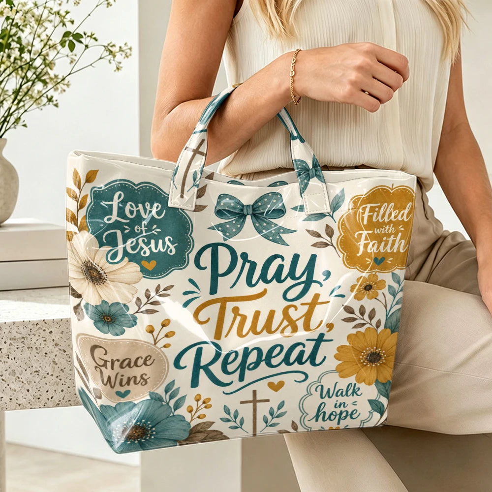 1pc Faith Inspirational Floral Letter Print Women Tote Bag Handbag, Christian Religious Large Capacity Ladies Hand Tote Bag For Daily Work