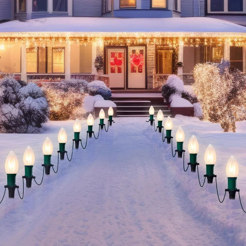 C9 Christmas Pathway Lights 30.75ft 24 Bulbs Outdoor Christmas Decorations Warm White for Holiday Waterproof Outside Yard Garden Party Walkway Decor Outdoor festival lighting
