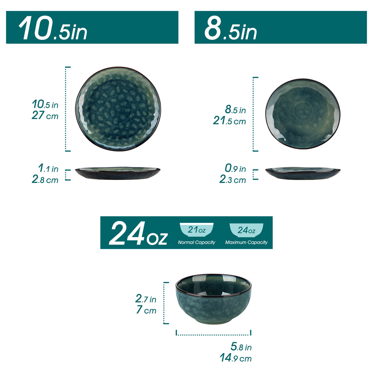 Vancasso 12/24 Pcs Green Ceramic Plates Set Kiln Change Stoneware Dinner Set with 4PCS Dinner Plate/Dessert/Cereal Bowl for 4/8