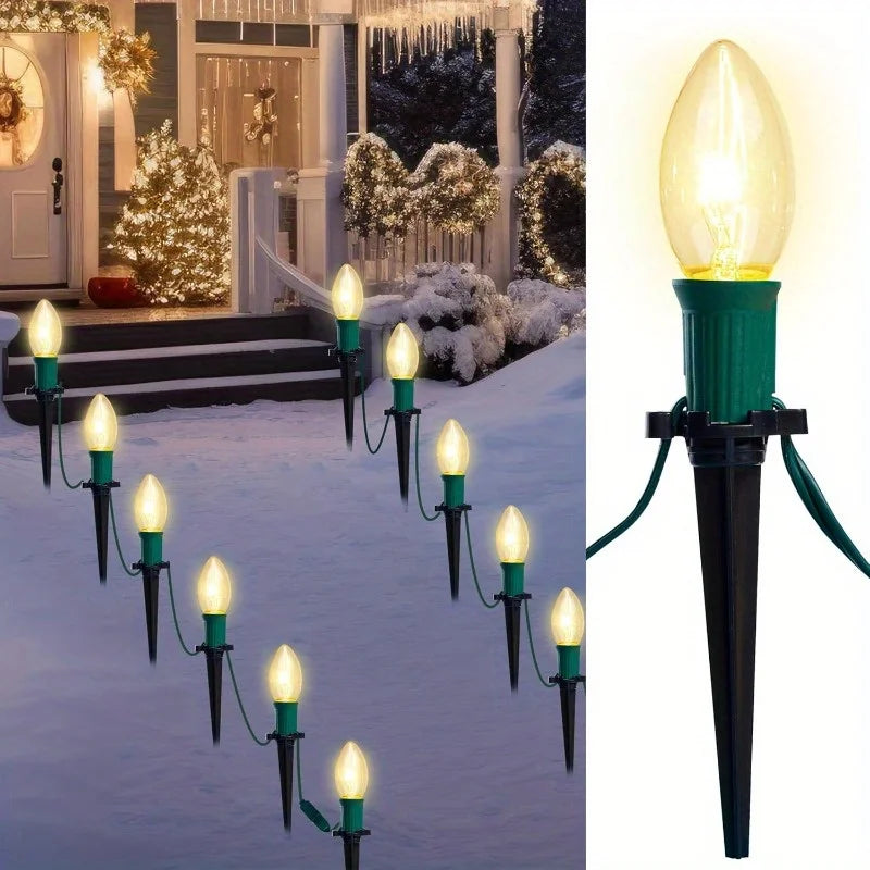 C9 Christmas Pathway Lights 30.75ft 24 Bulbs Outdoor Christmas Decorations Warm White for Holiday Waterproof Outside Yard Garden Party Walkway Decor Outdoor festival lighting
