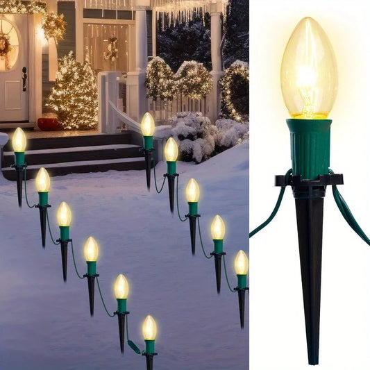 C9 Christmas Pathway Lights 30.75ft 24 Bulbs Outdoor Christmas Decorations Warm White for Holiday Waterproof Outside Yard Garden Party Walkway Decor Outdoor festival lighting