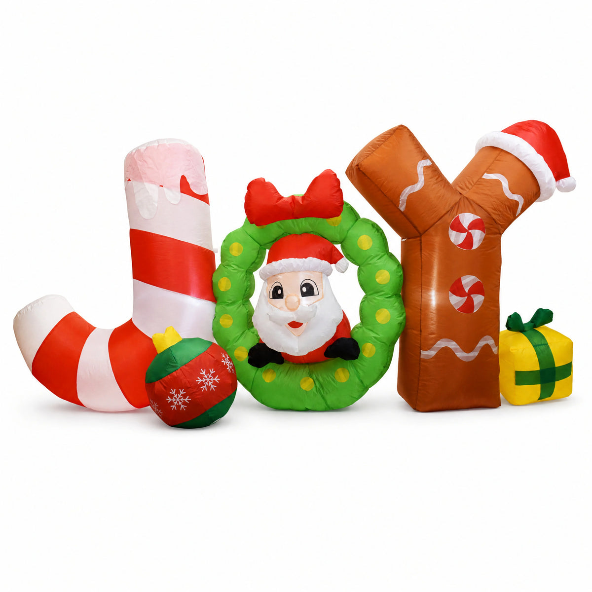 6ft Giant Lighted Christmas Inflatable JOY Sign Outdoor Decoration Waterproof Polyester Taffeta Blow Up Yard Prop Holiday Party Lawn Festival Display Winter Garden Xmas Ornament Large Exterior Event Landscape Home Outside New
