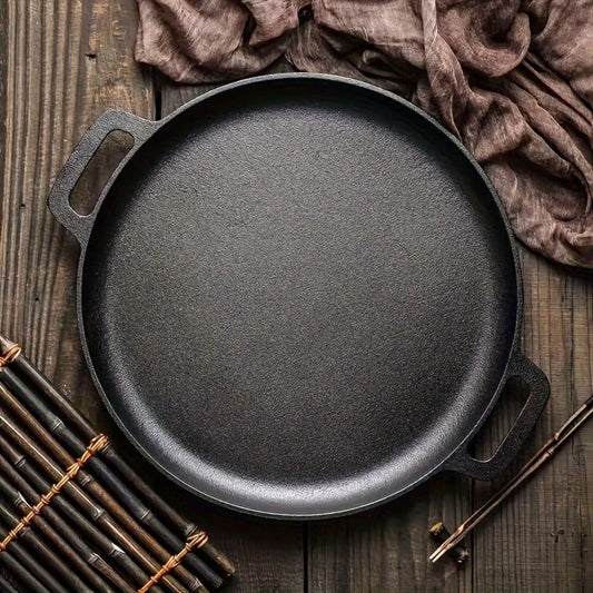 Pre-Seasoned Cast Iron Skillet Pizza Pan, Heavy Duty Round Cast Iron Griddle for Frying, Searing, Baking & Grilling, Versatile Cookware for Stovetop, Oven, Indoor Kitchen, Camping & Outdoor Cooking