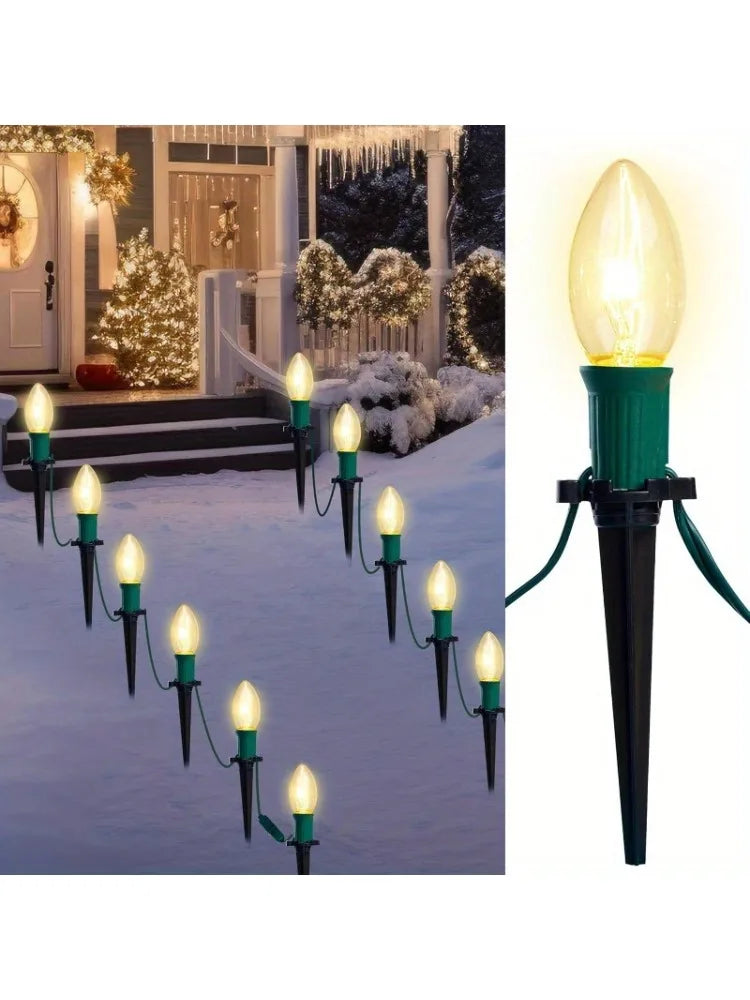 C9 Christmas Pathway Lights 30.75ft 24 Bulbs Outdoor Christmas Decorations Warm White for Holiday Waterproof Outside Yard Garden Party Walkway Decor Outdoor festival lighting